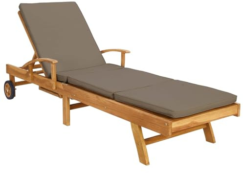 vidaXL Tumbona con cojín 100% Poliéster y Teca Sólida, Muebles Modernos Resistentes al Agua, para jardín y terraza, Asientos cómodos, Tumbona Ajustable