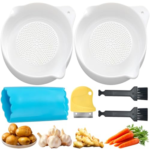Keramikreibe Set Ingwerreibe Knoblauchreibe Keramik Teller Inklusive Pinsel Schälmesser Schaber Für Knoblauch Ingwer Muskatnuss Sellerie Karotten Usw