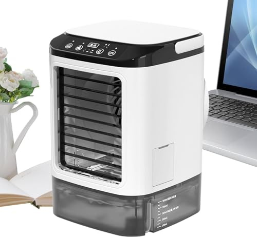 TABSIRAH Personal Air Conditioner - 3 Speeds Silent Device With Spray | Small Cooling Fan 2 Modes 900ml Tank | Ice Maker Colorful LED Light Handle | Portable Desktop Cooler for Bedroom