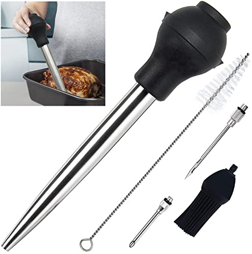 Best Utensils Stainless Steel Turkey Baster Commercial Grade Quality Silicone Bulb Including Marinade Injector Needle And Basting Brush