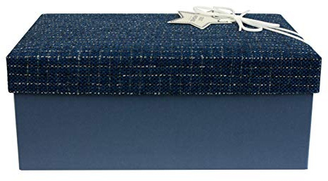 Emartbuy Geschenkbox, 28 x 18 x 13 cm, Blaue Box mit Blauer Deckel und Wildleder Dekorband