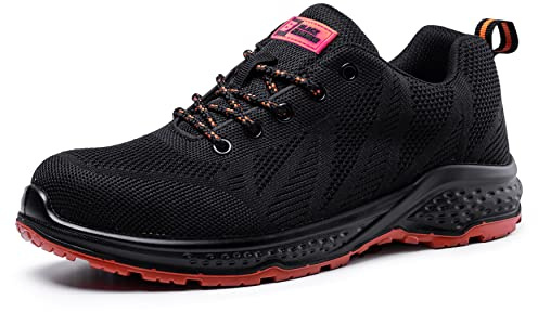 Black Hammer Men's Safety Trainers - Lightweight & Breathable with Non-Slip Long lasting Soles Steel Toe Cap & Robust Midsole Anti-Static Work Shoes Designed for Style and Comfort S1P SRC 2292 (14 UK)