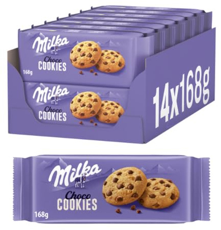 Milka Choco Cookies, 168 g (14er-Pack) | Schokoladenkekse mit zarter Alpenmilchschokolade und cremiger Milchcrème
