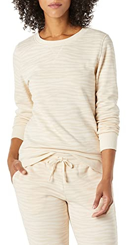 Amazon Essentials Dam Tröja i Fleece med Rund Hals (Finns i Extra Stor Storlek), Beige zebrarandigt tryck, L