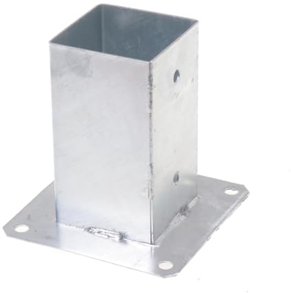 Aqbau Pfostenträger 80x80 mm zum Aufschrauben, Aufschraubhülse für Vierkant-Holzpfosten, Bodenhülse Pfostenschuh aus verzinktem Stahl mit Dübelplatte für Zäune und Pergolen
