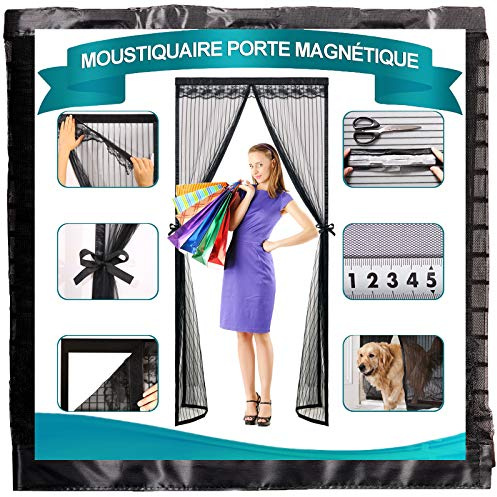 Timizi Magnétique Moustiquaire Porte Rideau 140x240cm, sans Percer Moustiquaire sur Mesure Fixation Aimantée, pour Couloirs Portes Patio. - Noir
