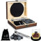 ProChosen Whisky Steine Set, 9 Eiswürfel wiederverwendbar aus Basalt mit Samtbeutel, hochwertiger Holzbox und Edelstahl Zange und 2 Untersetzer für Whiskey, Wodka, Gin & Mehr(Schwarz)
