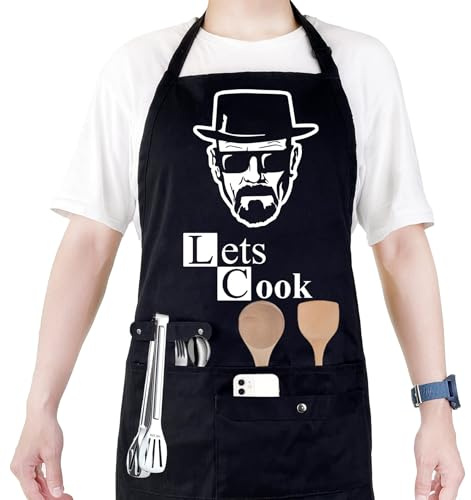 Binggle Funny Cooking Chef Apron for Men with Pockets BBQ Kitchen Work Aprons Birthday Dad Creative Gifts