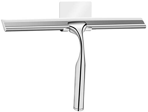 Duschabzieher Edelstahl Duschwischer - 25 cm breit - ohne Bohren Silikon Abzieher Dusche Badezimmer Duschwandabzieher Fensterabzieher mit Haken Badabzieher