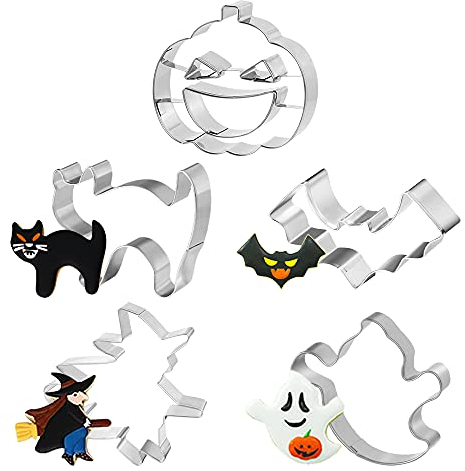 Cortapastas para Galletas Halloween, 5 PCS Moldes de Galletas para Pastel, Acero Inoxidable Cortapastas para Galletas, Halloween Decoración Fiesta, Cookie Fondant Formas