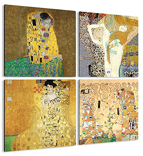 Giallobus - 4 Quadrate mit mehreren Feldern - Gustav Klimt - Klimts schönste Werke - Sammlung 1 - MDF-Holz - 29,7x29,7 - x 4 Stück