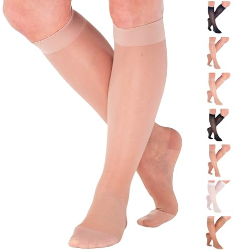 ABSOLUTE SUPPORT Made in USA - Graduated Support Opaque Compression Knee High Socks for Women 15-20mmHg | For Circulation during Flight, Travel, Airplane - Nude, X-Large - ATRAVEL101NU4