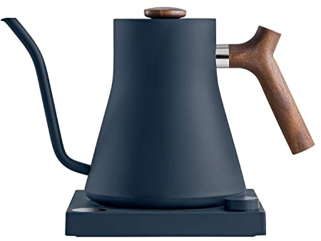 Bollitore elettrico a collo di cigno Fellow Stagg EKG - Teiera e caffè pour-over sopra, acciaio inox, riscaldamento rapido, EU Pietra blu con manico in noce, 0,9 litri