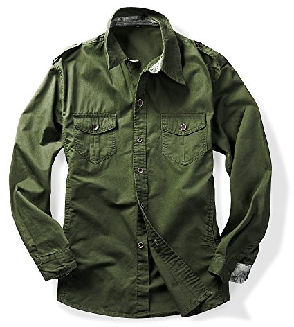 Men's Military Cargo Shirt Cotton Tactical Work Shirt Army Green M