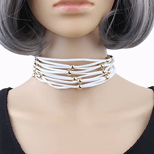 Yienate Boho Geschichtet Samt Halskette Kropfband Kette Weiß Collar Halskette Klassisch Gotisch Halsband Halsketten Mehrschichtige Goldperlen Statement Samt Halsketten Schmuck für Frauen Mädchen