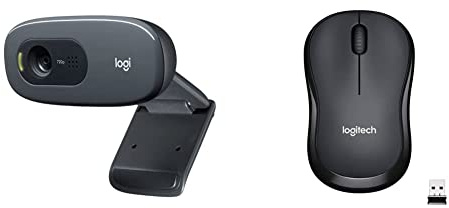 Logitech C270 HD Webcam, HD 720p/30fps, Black & M220 SILENT Wireless Mouse, 2.4 GHz with USB Receiver, Grey
