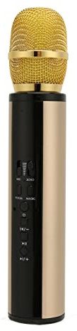 Microfono per Canto Portatile, Sintonizzazione Professionale del Suono Surround Bluetooth Karaoke Mic Monitoraggio in Tempo Reale Registrazione per PC per Feste (Oro)