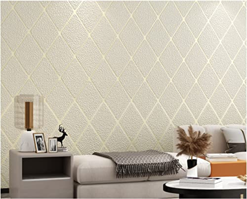 CULTS Hellbeige Vliestapete 9,5 m x 0,53 m Rautenförmige Streifen Tapete Modernes Design Beflockung Tapete für Flur Wohnzimmer Schlafzimmer Büro