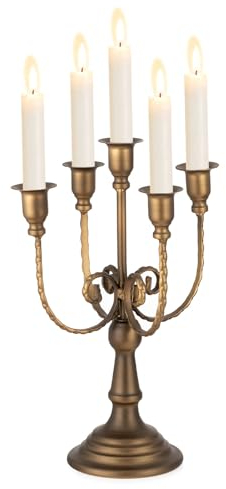Sziqiqi Bougeoirs Chandeliers à 5 Branches, 29,5cm Chandeliers Bougeoirs en Métal pour Table à Manger Table Basse Cheminée, Bronze