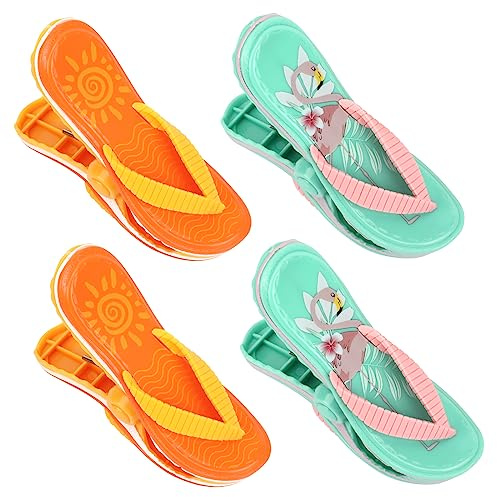 QKURT 4 Stück Strandhandtuchklammern, Strandstuhlklemmen, Badetuchklammern für Sonnenliegen, Groß, Tropisch, Slipper-förmiges Design