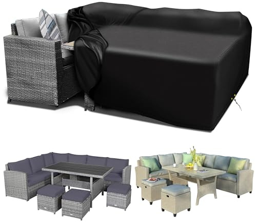 RICHIE Garden Furniture Covers Waterproof, 420D Oxford Fabric 200x200x90cm Rectangular Garden Table Covers Patio Table Cover Waterproof Anti-UV Rattan Furniture Covers for Furniture Sets