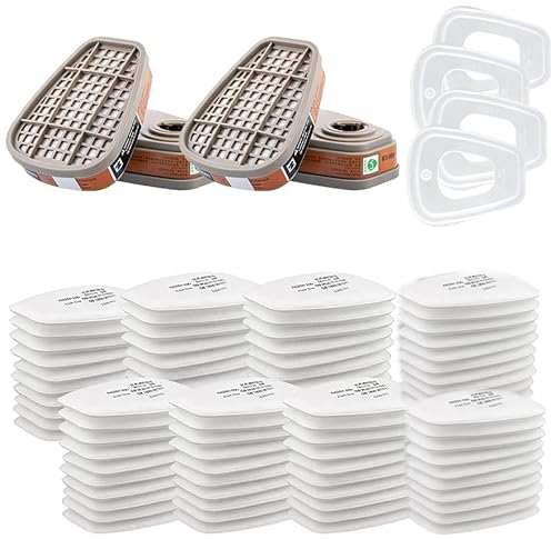 6001 Filtri per Respiratore in Carbone Attivo, Filtri per Copertura Mezza Faccia, Filtri per Copertura Mezza Faccia con 80 pezzi di Filtro in Cotone, per Protezione del Viso (6001)