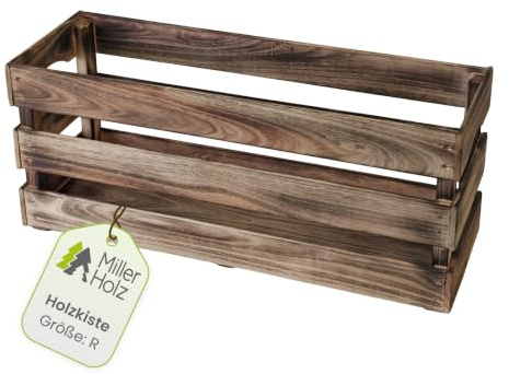 Miller Holz Kiste geflammt - Stapelbare, robuste und nachhaltige Deko Kiste - Hochwertige, handgefertigte Obstkiste, Weinkiste Vintage (R)
