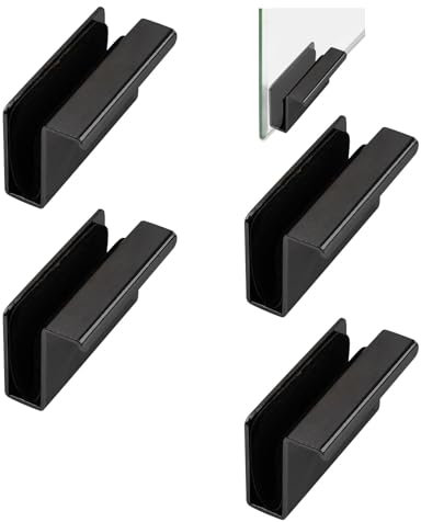 UFURMATE Lot de 4 poignées de porte en verre pour porte d'armoire - Pince dissimulée pour porte en verre (noir)