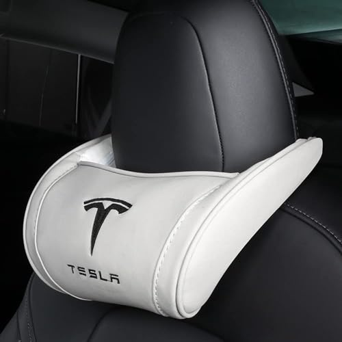 BAHELS Car Neck Pillow For Tesla Model 3 Model Y Model S Model X Car Seat Headrest Emblem Orthopedic Neck Support Rest Pillow Breathable Accessories,White-Black