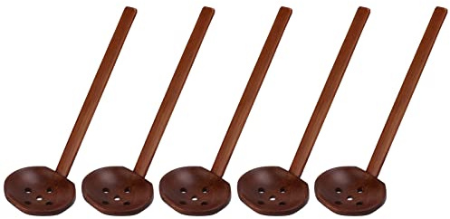 Cucharas de Madera de 5 Uds, Cuchara Japonesa de Concha de Tortuga, Cuchara de Sopa Ramen para Mezclar en la Cocina Casera(Con agujeros)