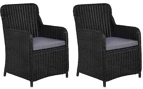 SECOLI 2X Gartenstuhl Rattansessel Outdoor 2er Set Outdoor Sessel Rattan Stuhl Gartenmöbel Stühle Sessel Balkon Stuhl Balkon-Schwarz-Mit Sitzkissen