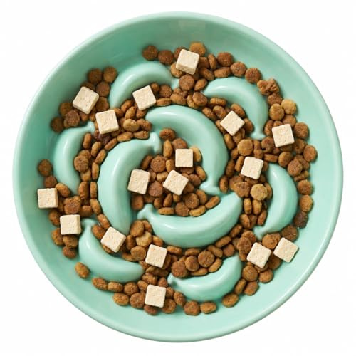 Gamelle Anti Glouton Céramique - Bol Nourriture Chat Anti Vomissement avec Labyrinthe Interactif - Vert Menthe - 16 x 3 cm