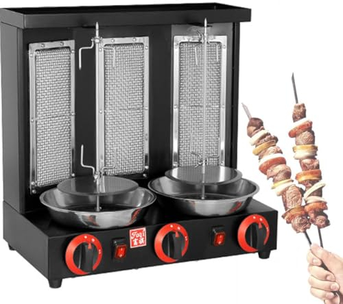Macchina per grill verticale, macchina per grill Doner Kebab rotante a gas a 360 °, con 3 fuochi, vaschetta per la raccolta della carne, attrezzatura per girarrosto a gas, per uso domestico in cucina