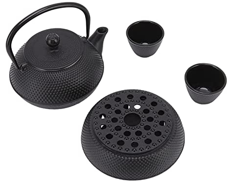 Stainless Cast Iron Kettle Set, Cast Iron Teapot Steel Infuser Japanese Teakettle with Mat Warmer Cups Strainer, Stovetop Tea Kettle with 800ml Capacity for Loose Leaf Tea And