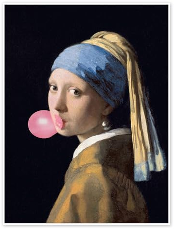 Das Mädchen mit dem Perlenohrring (Kaugummi) Poster 30 x 40 cm Schwarz Wandbilder Wanddeko