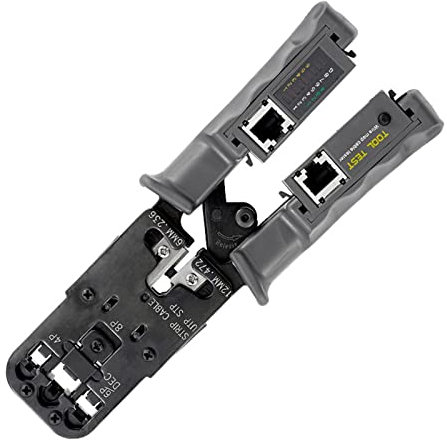 Multifunktionale Draht-Crimpzange, Netzwerkkabel-Crimper-Zangen-Werkzeug, Telefon-Drahtschneider und Abisolierwerkzeug mit LED-Tester