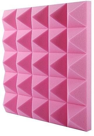 12 Pack Acoustic Foam Panels for Wall,Sound Proofing Padding Self Adhesive Fireproof Sound Absorbing Panel for Recording Studios,Bedroom,Offices/Pink