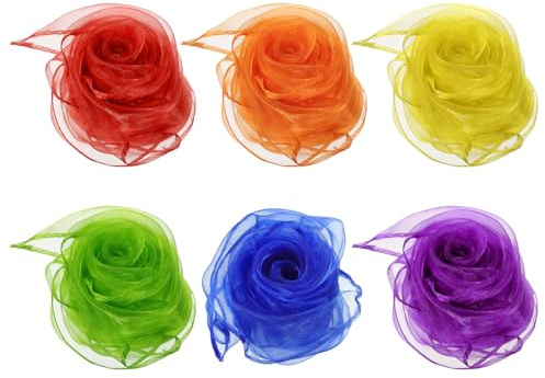 PATIKIL Jongliertücher, Chiffontücher für Tanzen 6 Stück Bunte Tücher 60x60cm Quadratische Seidentücher für Spiel Magie Tanzen Party Aktivitäten, Rot, Gelb, Grün, Blau, Lila, Orange