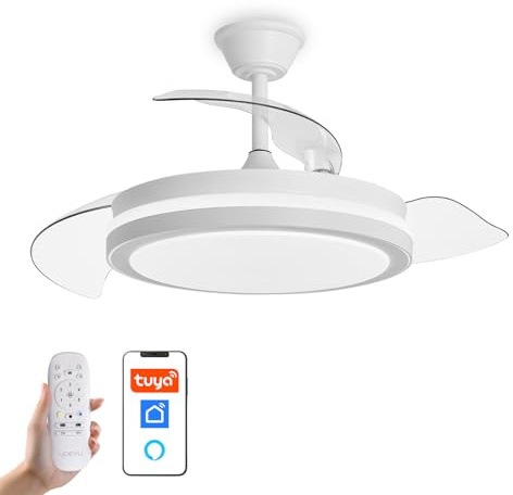 YOEVU ESPARTAN - Ventilador de techo con luz led | Motor DC | Compatible con ALEXA | Aspas retractiles | 3 tonalidades y 6 velocidades (ESPARTAN)