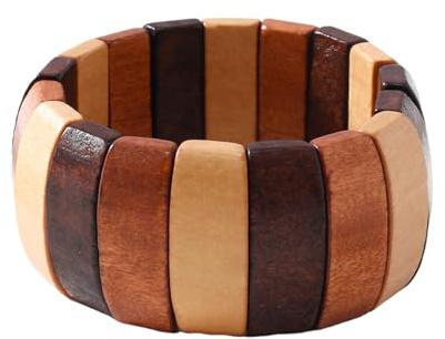 Bohemia Natural Wood Coconut Shell Bangle Bracelets Retro Ethnic Multi-Colored Wood Beaded Stretch Bracelets Boho Wide Chunky Elastic Wristband for Women Men Holiday Jewelry Gifts-Style C