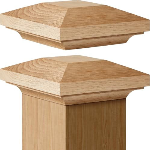Sasylvia 2 Pcs 3.5 x 3.5 Inch Red Oak Wood Newel Post Cap Fence Post Cap Mounting Kit for Indoor Stair Outdoor Fences Mailboxes Decks