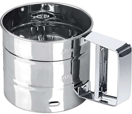 outtshop Tamis Cuisine, Tamis Farine Broyeur à Sucre en Poudre en Acier Inoxydable, Capacité de 250 g Tamiseur Farine, avec 4 Tiges d'agitation pour Farine, Sucre, Poudre d'épices