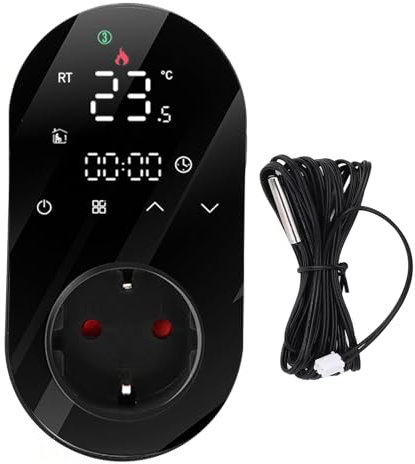 UEGFSIJRF Enchufe de termostato WiFi Control de Voz Pantalla táctil LED Temperatura programable 16A para Oficina en casa (Negro)