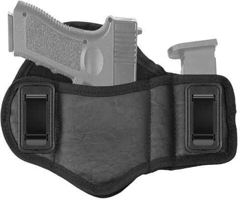 ZONSUSE Funda Universal IWB, Funda Táctica Pancake, Funda de Porte Oculto, Bolsa de Pistola de Cuero PU para Hombre/Mujer, Compatible con Airsoft, Glock 17/19/23, 9 mm, M&P (con Bolsa para Revistas)