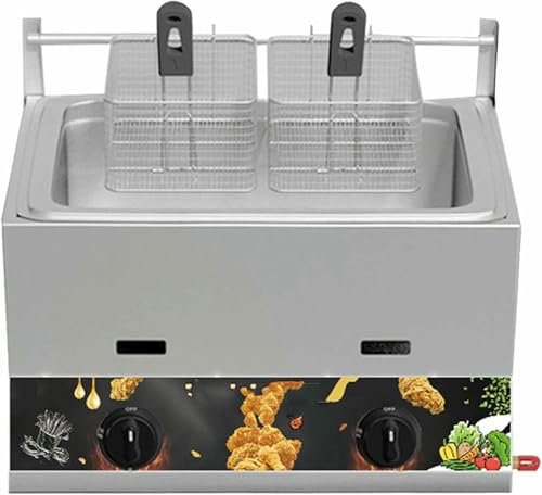 Friteuse à gaz commerciale – Friteuse en acier inoxydable avec couvercle et panier amovible – Friteuse facile de cuisine pour la maison et le restaurant