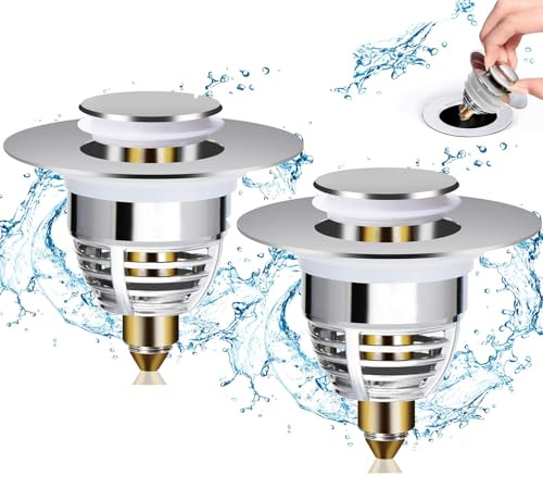 2Pcs Bathroom Sink Plug, Bath Plug Replacement Adjustable Basin Plug for Bath, Shower & Washbasin – Fits 26mm to 44mm – No Tools Needed - Premium Quality