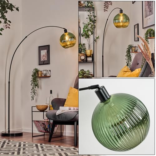 HOFSTEIN Stehleuchte Koyoto, Stehlampe mit Marmorfuß aus Metall/Riffelglas in Schwarz/Grün, verstellbare Leuchte im Vintage-Design, Schirm Ø 25 cm, Fußschalter, E27, Wohnzimmer, Schlafzimmer, Büro