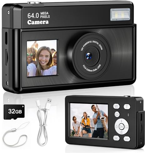 Teoryieer Appareil Photo Numérique, 4K 64MP Autofocus Appareil Photo Compact, Écran IPS 2,8, Digital Caméra avec Carte 32GB, 18X Zoom et Anti-Vibration, Camera pour Vlog Adolescents Adulte Débutant