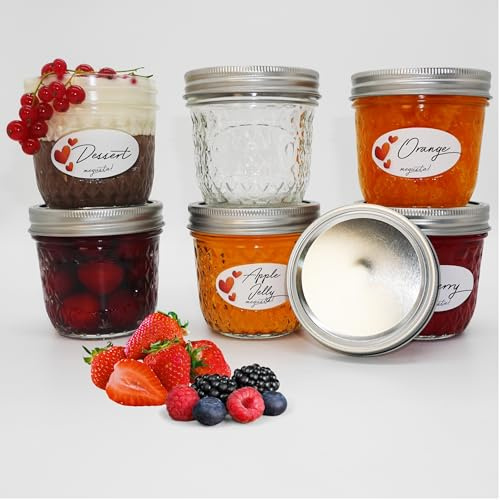 Megusta Lot de 6 bocaux 280 ml diamant argenté - Pots confiture dessert pesto - Congélation pâtisserie - 12 étiquettes