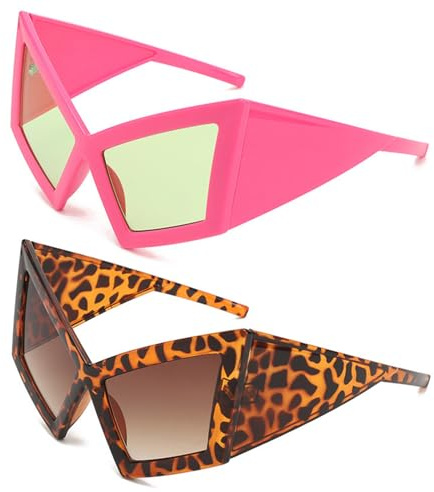 Nievajio 2 gafas de sol divertidas, accesorios para fiestas y baile hip-hop, lentes asimétricas de los años 80, lentes verdes neón, gafas de hip hop, baile de Halloween